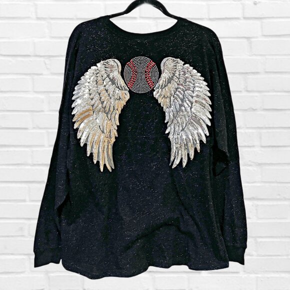 J. America Vintage Baseball Sequin Angel Wings Sweatshirt Pullover Top RARE Uni - Picture 3 of 9